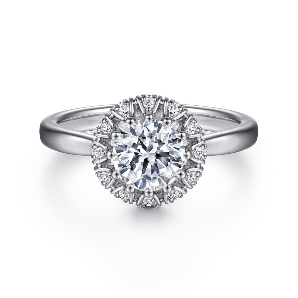 Contemporary Round Halo Diamond Engagement Ring - View 1