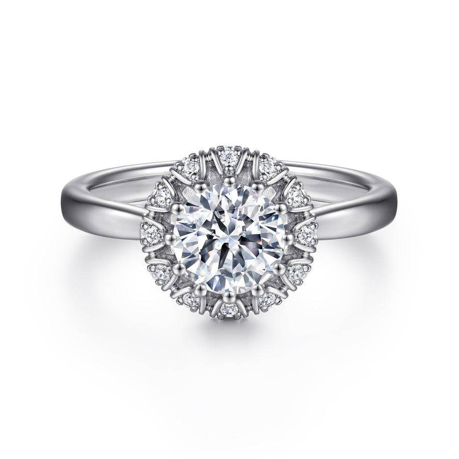 Contemporary Round Halo Diamond Engagement Ring