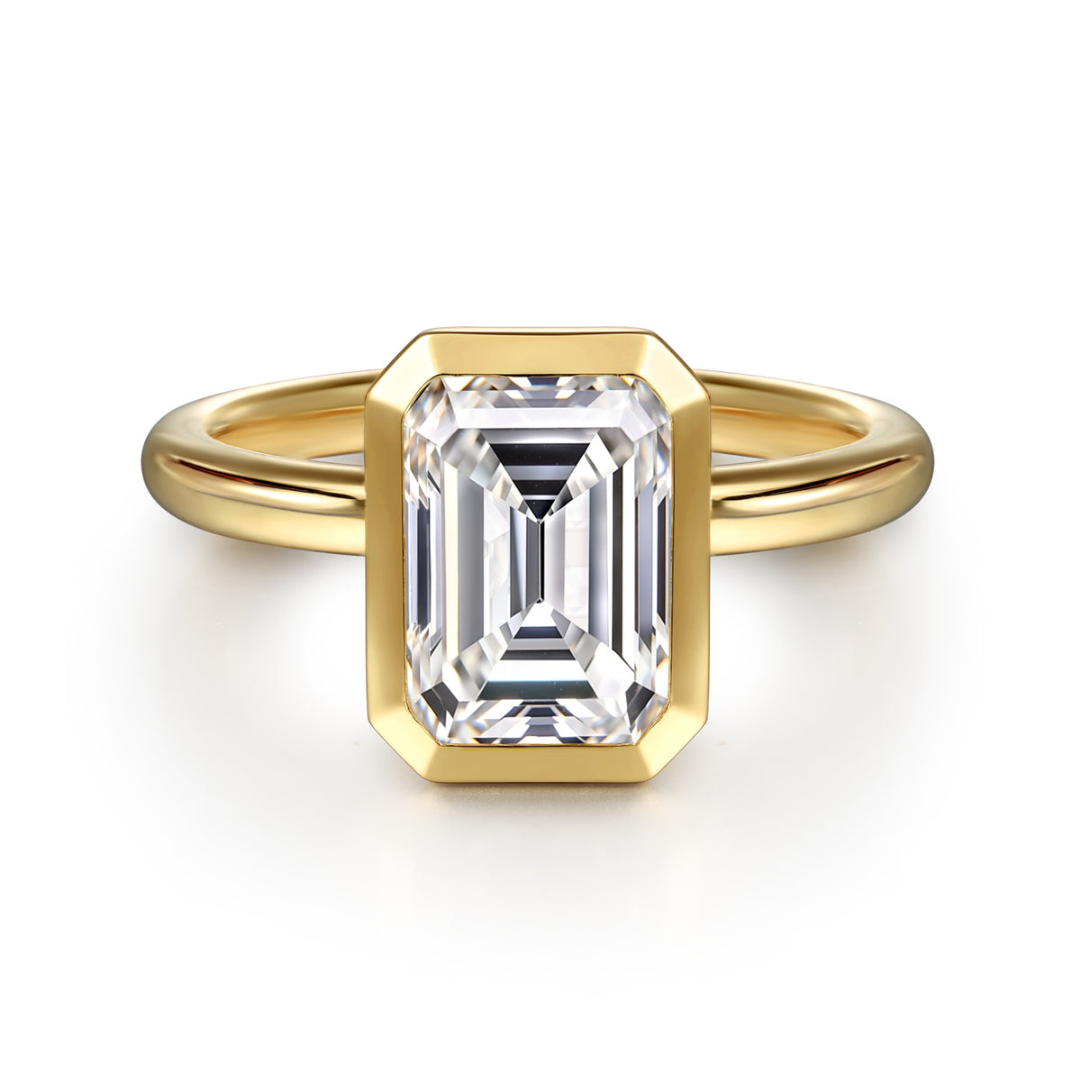 14K Yellow Gold Emerald Cut Bezel Set Diamond Engagement Ring - View 1