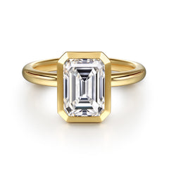 14K Yellow Gold Emerald Cut Bezel Set Diamond Engagement Ring thumbnail 1
