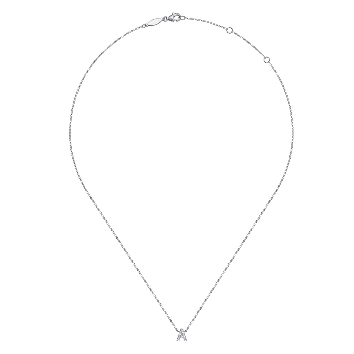 14K White Gold Diamond A Initial Pendant Necklace - View 2