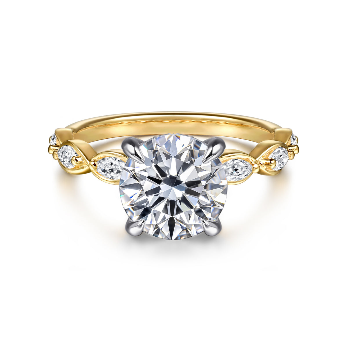 Contemporary 14K Gold Round Diamond Engagement Ring - 0.30 CTW - View 1