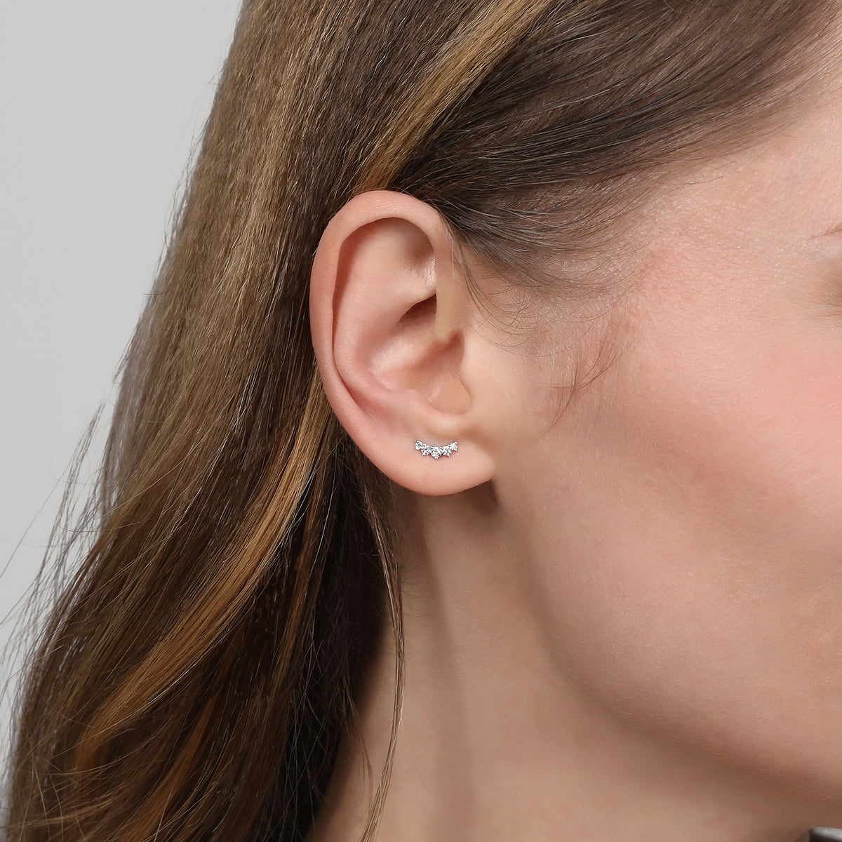14K White Gold Curved 5 Stone Diamond Stud Earrings - View 2