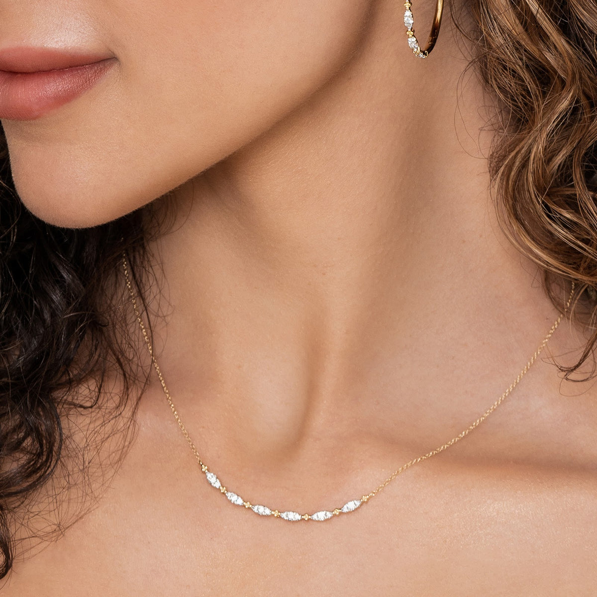14K Yellow Gold Diamond Bar Necklace - View 4