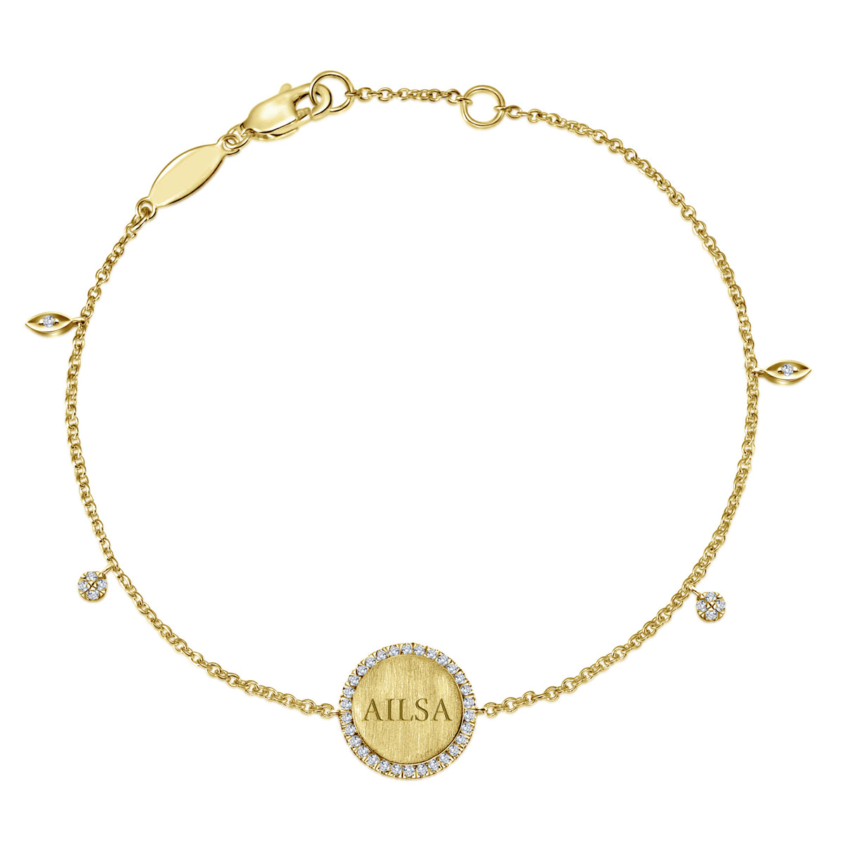 14K Yellow Gold Engravable Disc Chain Bracelet with Diamond Accents - View 2