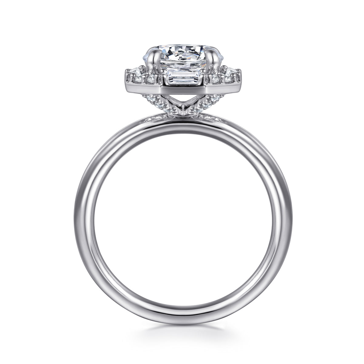 Octagonal Hidden Halo Diamond Engagement Ring - View 2
