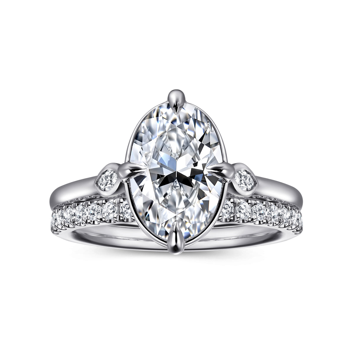 14K Gold Oval Three Stone Diamond Engagement Ring - View 4