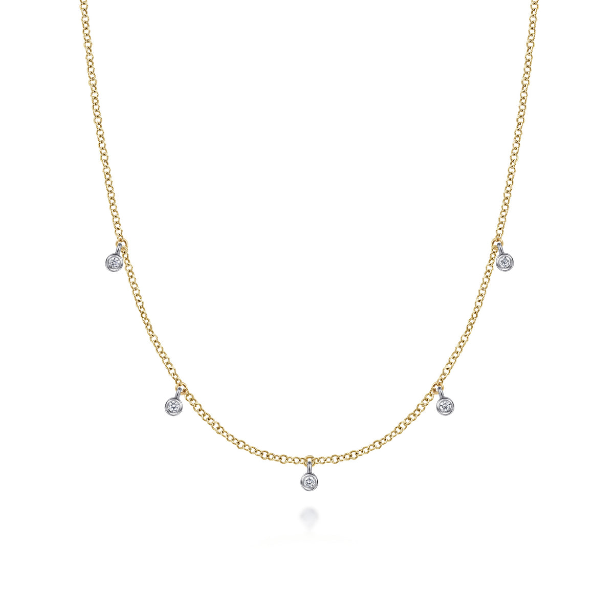 14K White & Yellow Gold Diamond Droplet Necklace - View 1
