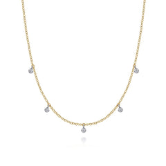 14K White & Yellow Gold Diamond Droplet Necklace thumbnail 1