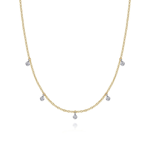 14K White & Yellow Gold Diamond Droplet Necklace