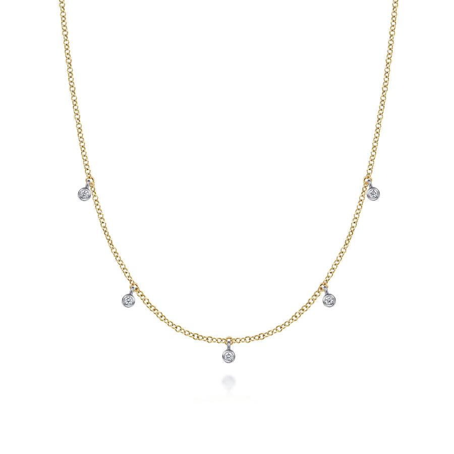 14K White & Yellow Gold Diamond Droplet Necklace