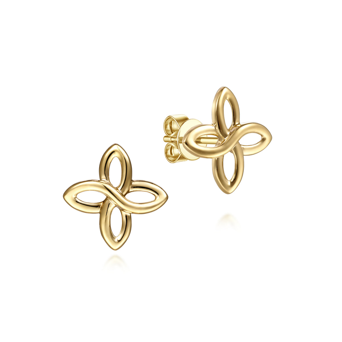 14K Yellow Gold Clover Stud Earrings - View 1