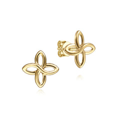 14K Yellow Gold Clover Stud Earrings thumbnail 1