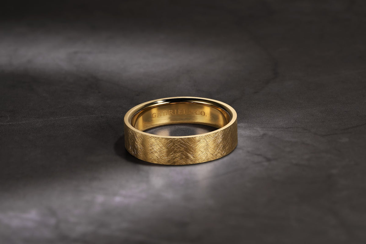 14K Yellow Gold 6mm Men's Wedding Band in Brushed Finish - View 6