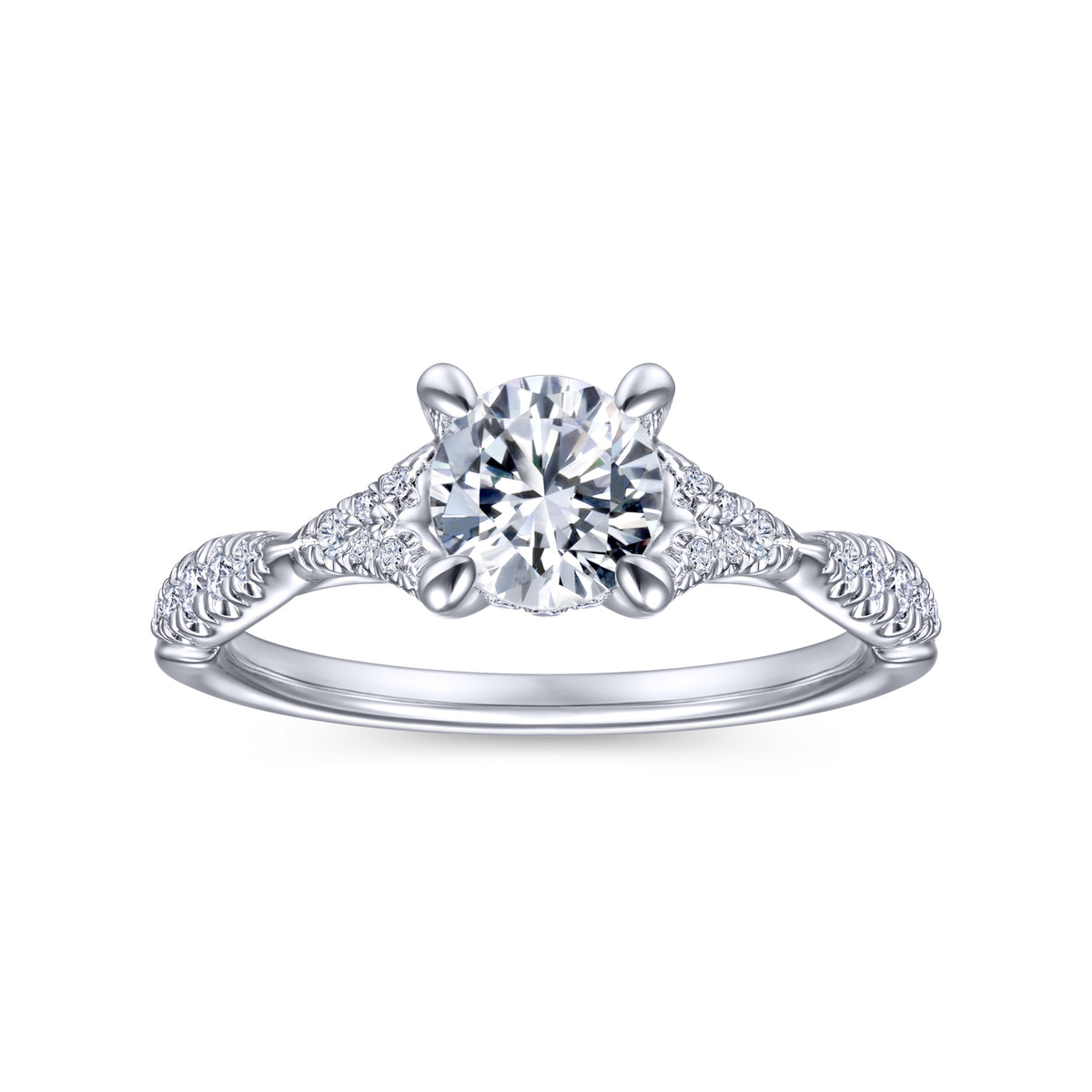14K White Gold Split Shank Round Diamond Engagement Ring - View 5