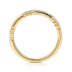 14K Yellow Gold Beaded Diamond Stackable Ring thumbnail 2