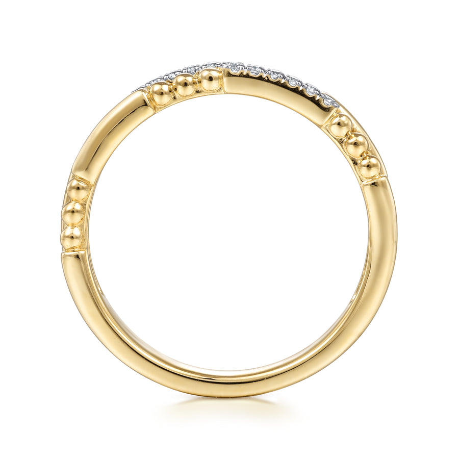 14K Yellow Gold Beaded Diamond Stackable Ring