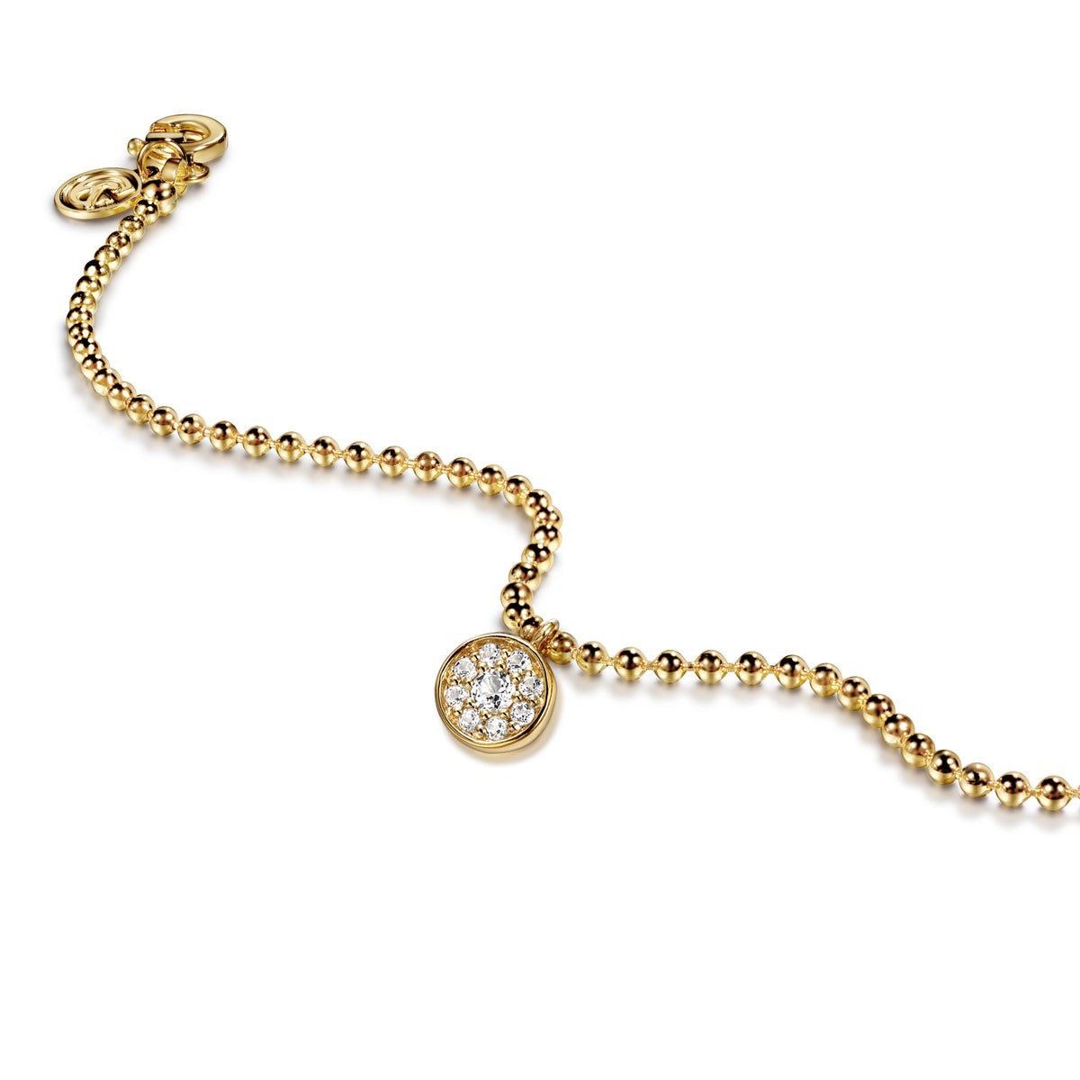 14K Yellow Gold Beaded White Sapphire Pave Charm Bracelet - View 3