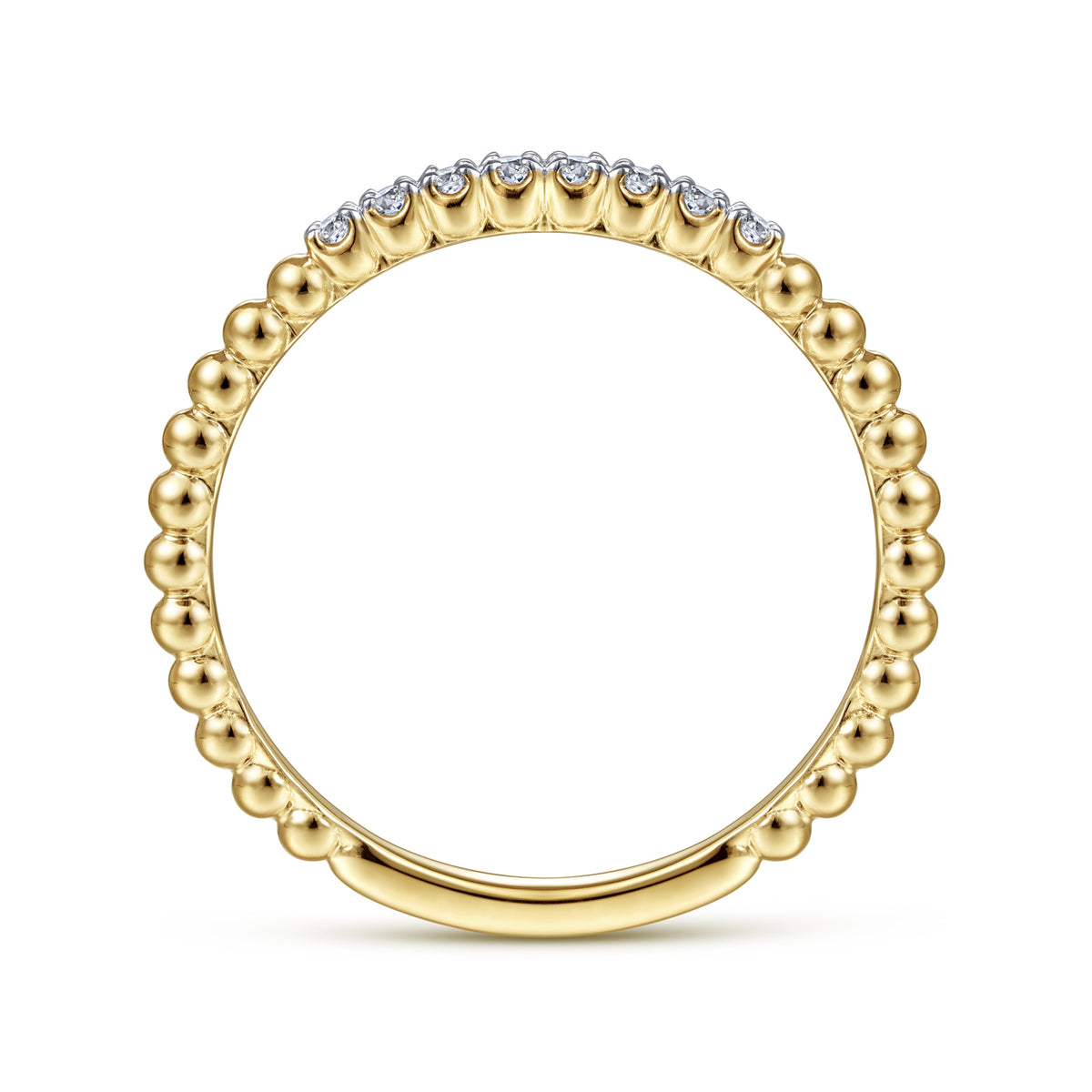 14K Yellow Gold Beaded Diamond Stackable Ring - View 2