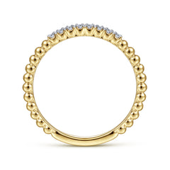 14K Yellow Gold Beaded Diamond Stackable Ring thumbnail 2