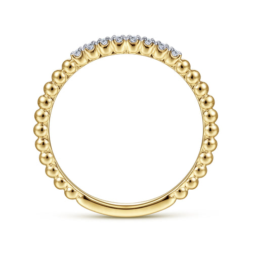 Bague empilable en or jaune 14 carats sertie de diamants en grains