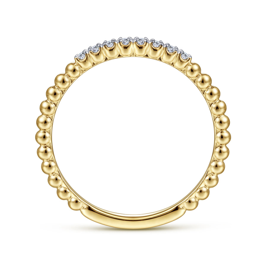 14K Yellow Gold Beaded Diamond Stackable Ring