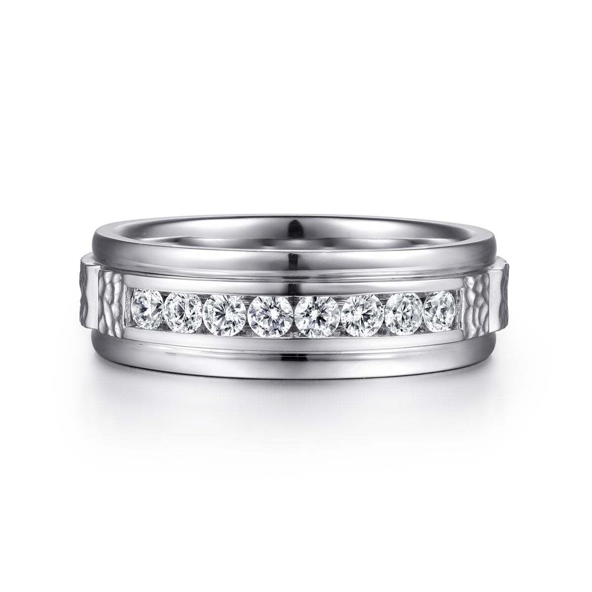 14K White Gold Diamond Men's Wedding Ring in Sand Blast Finish - View 1