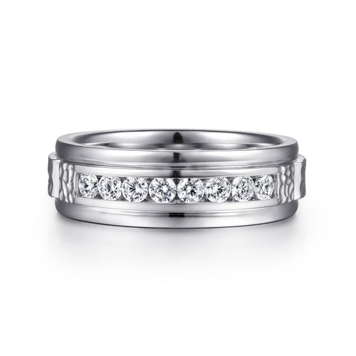 14K White Gold Diamond Men's Wedding Ring in Sand Blast Finish