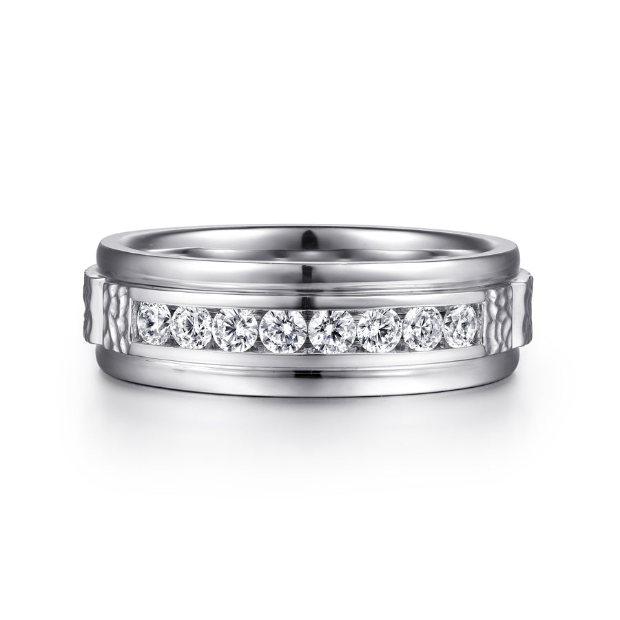 14K White Gold Diamond Men's Wedding Ring in Sand Blast Finish