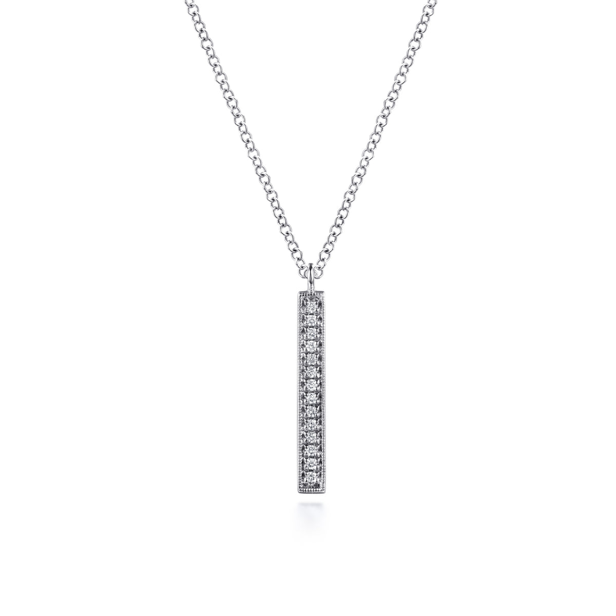 14K White Gold Diamond Bar Pendant Necklace - View 1