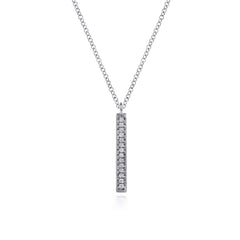 14K White Gold Diamond Bar Pendant Necklace thumbnail 1