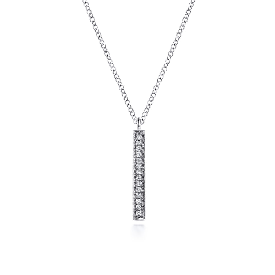 14K White Gold Diamond Bar Pendant Necklace
