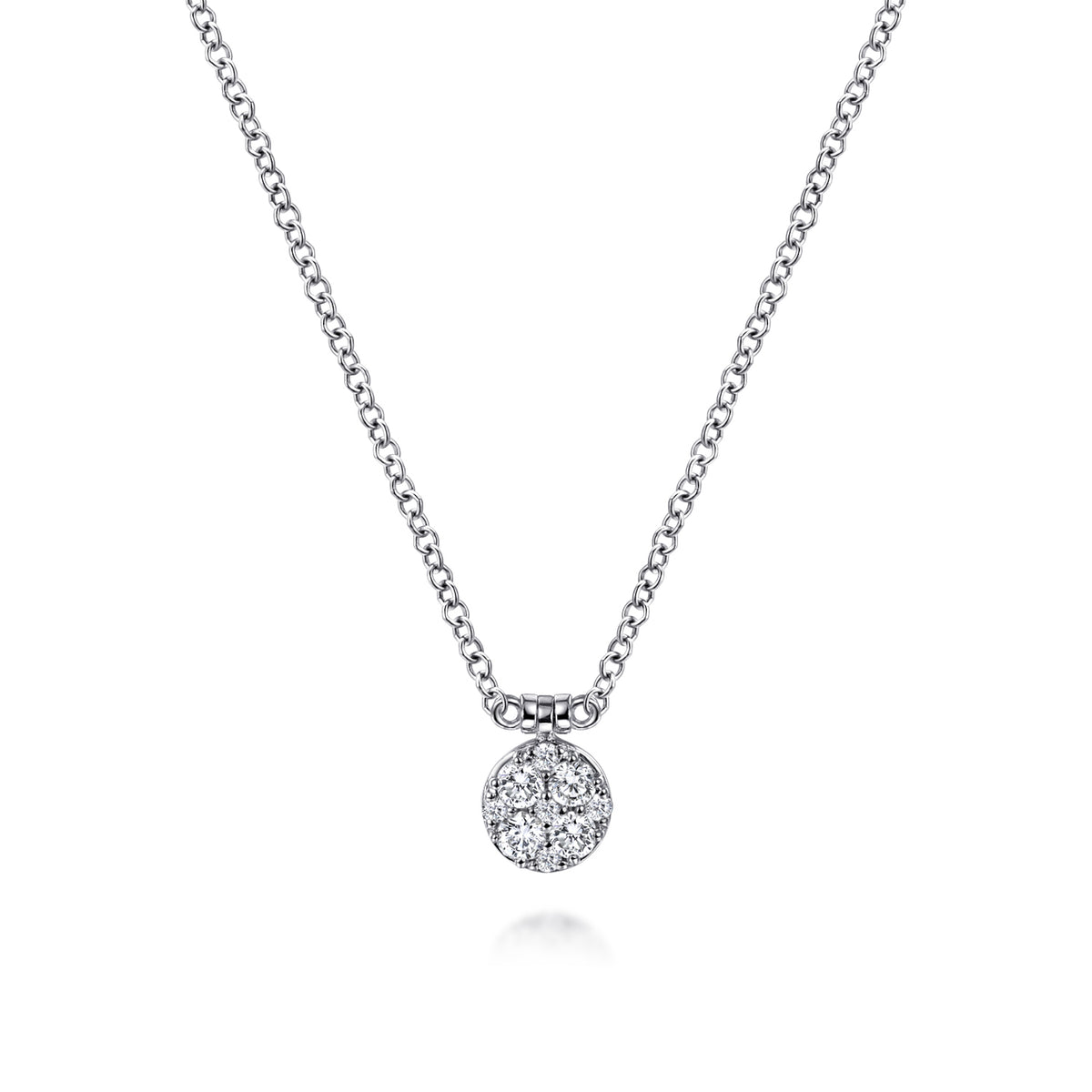 14K White Gold Diamond Cluster Pendant Necklace - View 1