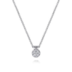 14K White Gold Diamond Cluster Pendant Necklace thumbnail 1
