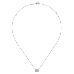 14K White Gold Baguette and Round Rectangular Diamond Pendant Necklace thumbnail 2