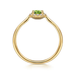 14K Yellow Gold Peridot and Diamond Halo Promise Ring thumbnail 2