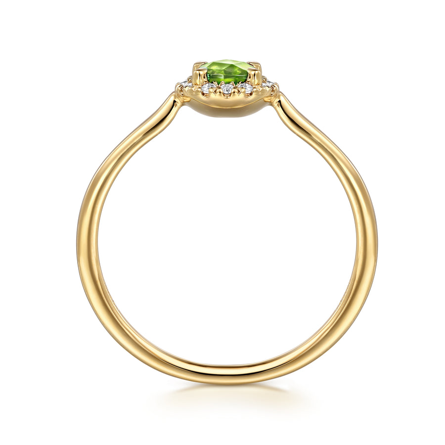 14K Yellow Gold Peridot and Diamond Halo Promise Ring
