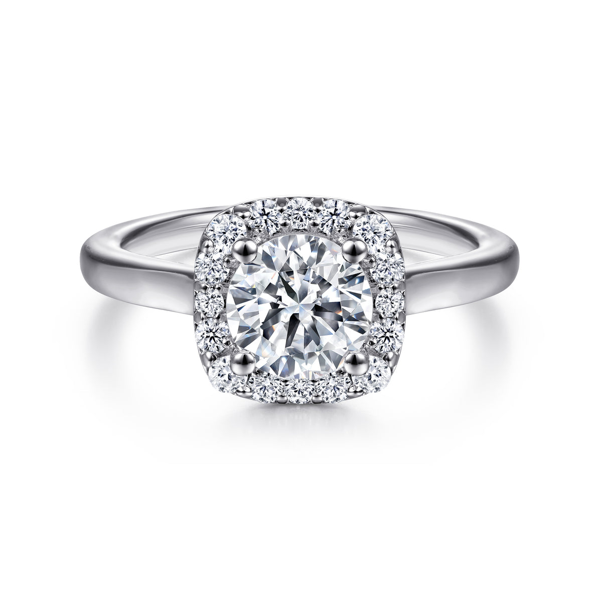 Round Lab-Grown Diamond Cushion Halo Engagement Ring - View 1