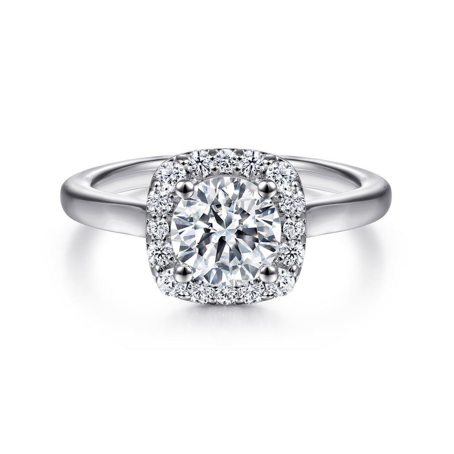 Round Lab-Grown Diamond Cushion Halo Engagement Ring
