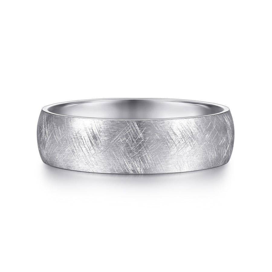 14K White Gold 6mm Men's Wedding Band in Diamond Brush Finish