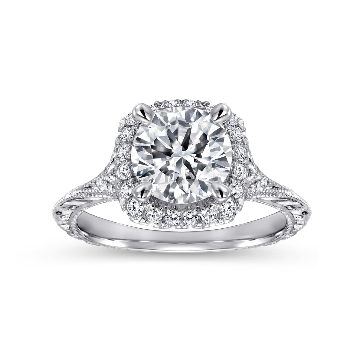 Vintage Round Halo Diamond Engagement Ring - View 5