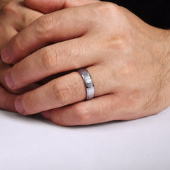 14K White-Yellow Gold 6mm Men's Wedding Band with Vertical Etching thumbnail 5