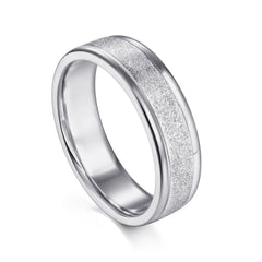 14K White Gold 6mm Men's Wedding Band in Sand Blast Finish thumbnail 3