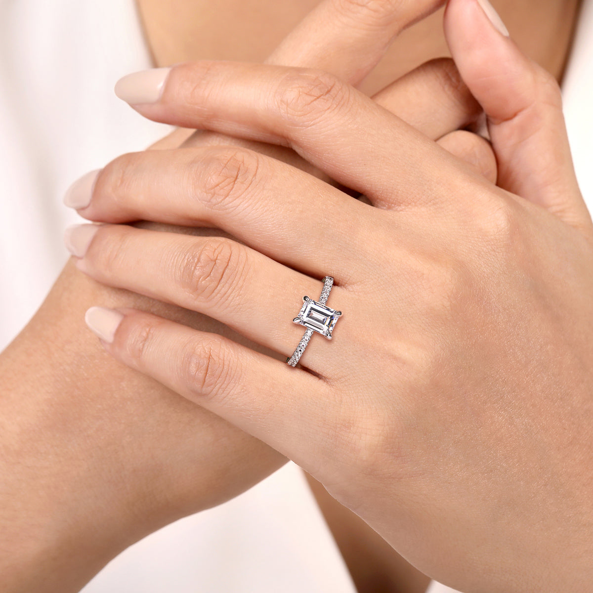 14K White Gold Emerald Cut Diamond Engagement Ring - View 6