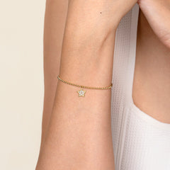 14K Yellow Gold Beaded and White Sapphire Star Charm Bracelet thumbnail 3