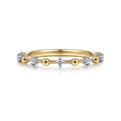 14K Yellow Gold Beaded and Diamond Station Alternating Ring thumbnail 1
