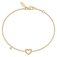 14K Yellow Gold Heart Bracelet with Diamond Bezel Charm thumbnail 1