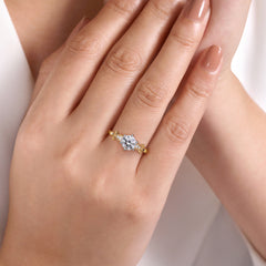 14K White-Yellow Gold Floral Round Diamond Engagement Ring thumbnail 6