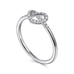 14K White Gold Diamond Pretzel Love Knot Heart Ring thumbnail 3