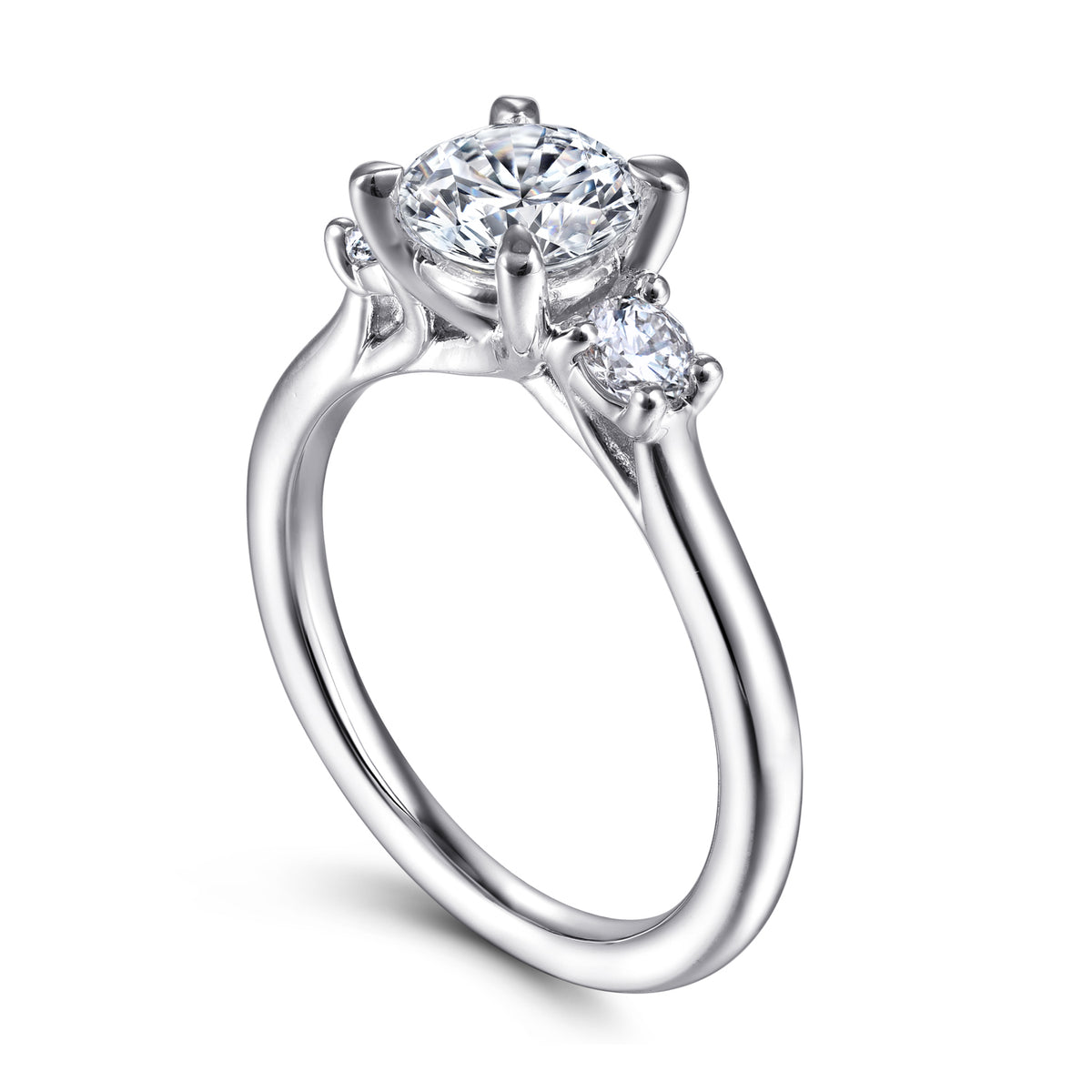 Classic 14K Gold Round Three Stone Diamond Engagement Ring - View 3